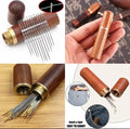 Easygo self-threading sewing needles with a wooden storage case
