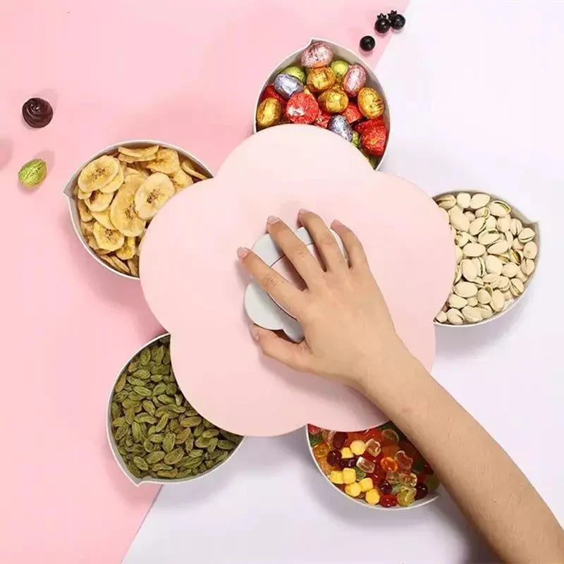 5-Compartment Flower Shape Rotating Candy Storage Box for Serving Dry Fruit and Candies
