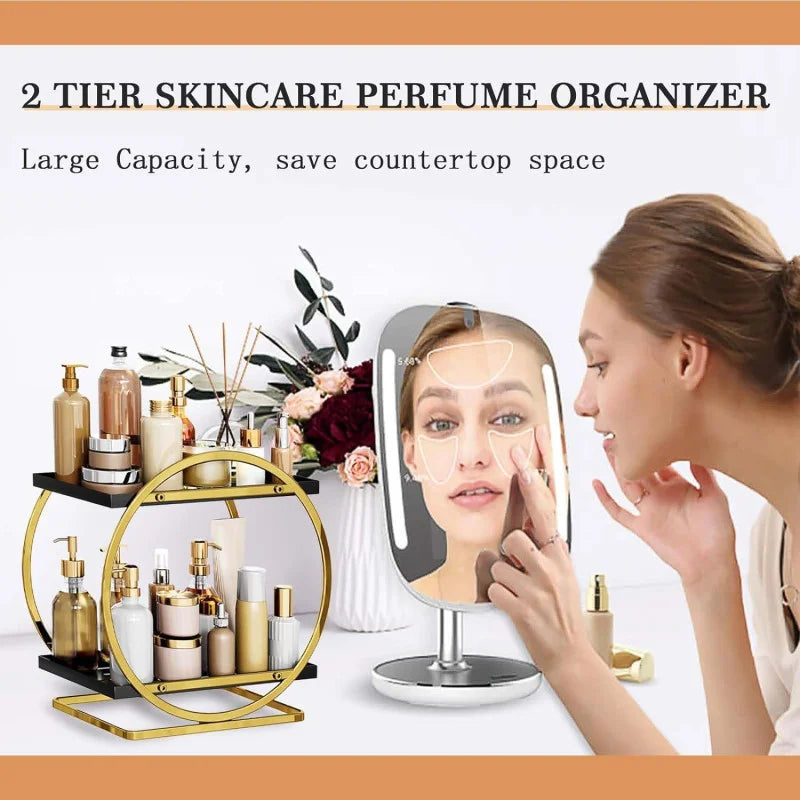 2 Tier Bathroom Countertop Makeup Organizer - Golden
