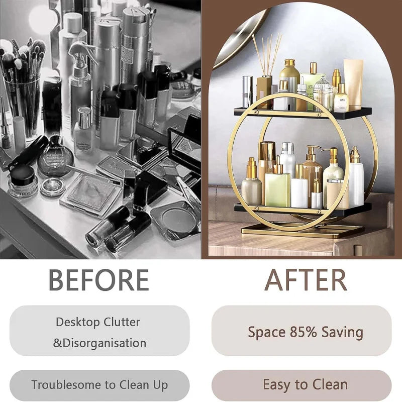 2 Tier Bathroom Countertop Makeup Organizer - Golden