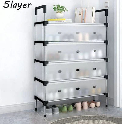Layer Stackable Shoe Rack – Stainless Steel Shoe Organizer with Dustproof Cover