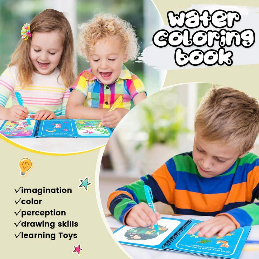 Magic Water Drawing Book, Reusable Coloring Book with Water Pen
