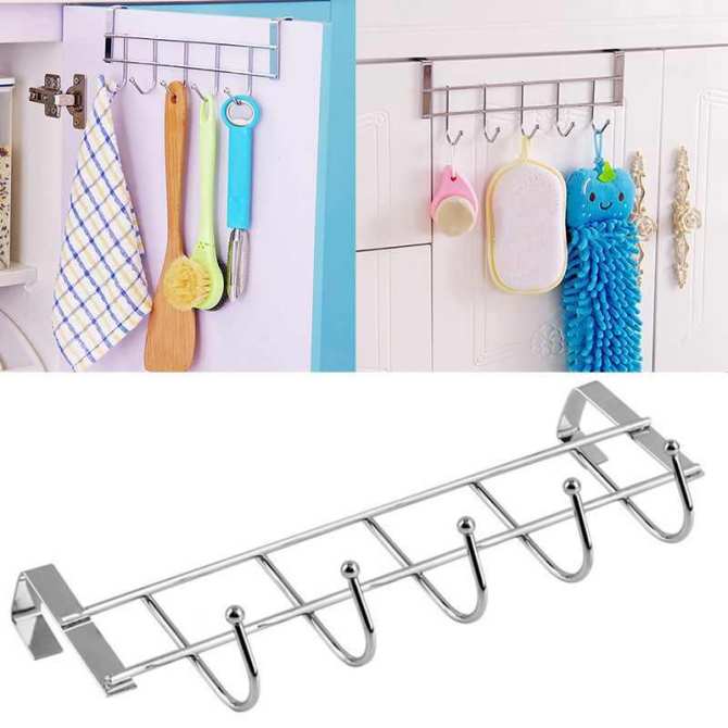 Stainless Steel 5-Hook Kitchen Cabinet Door Hook