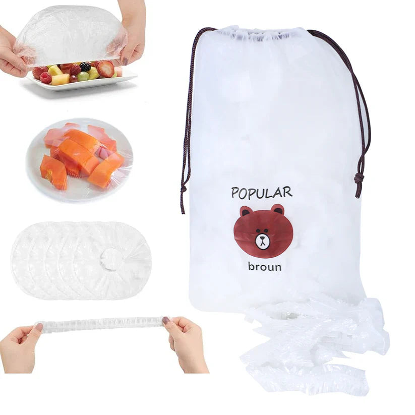 Disposable & Reusable Elastic Food Covers - 100 Pcs