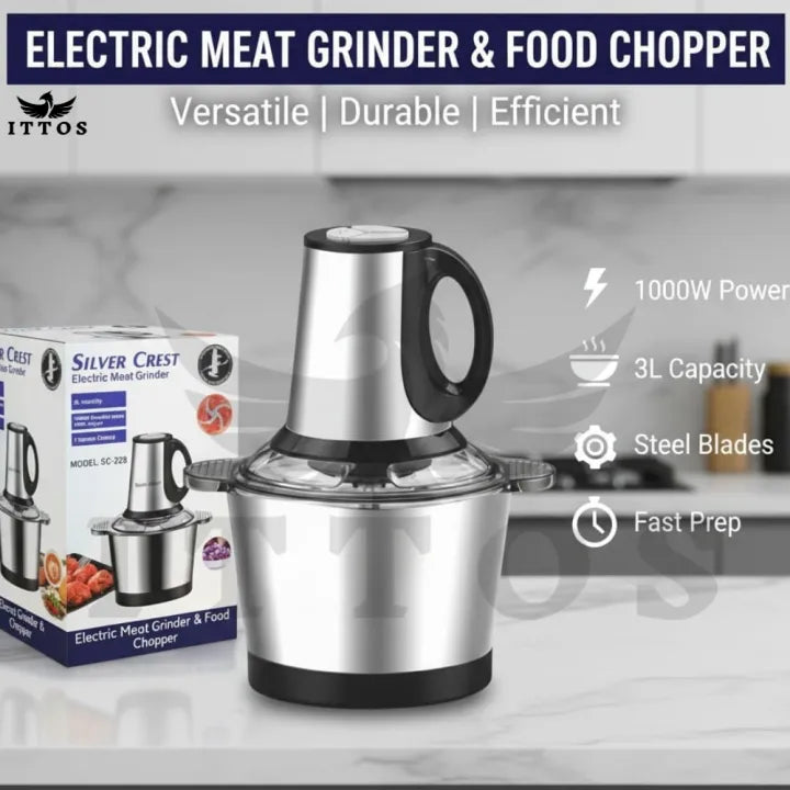 Silver Crest Stainless Steel Meat Chopper Machine Electric 4Blades