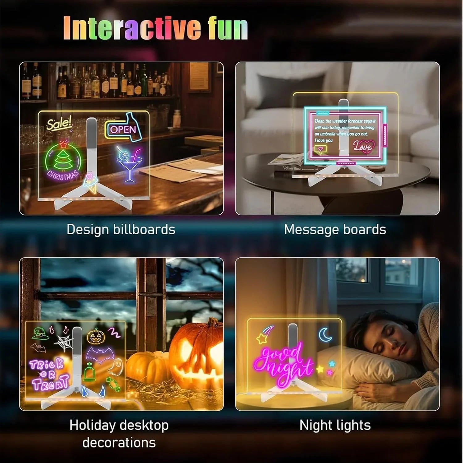 Acrylic LED Board With Colorful Night Light & 7 Neon Pens