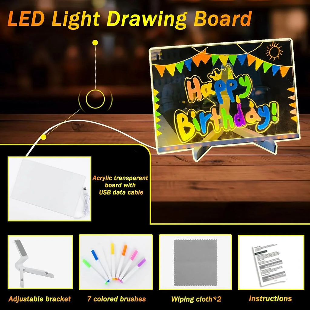 Acrylic LED Board With Colorful Night Light & 7 Neon Pens