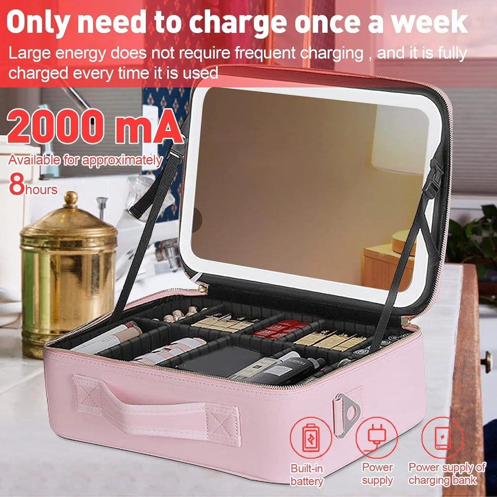 portable Makeup Bag with Adjustable Dividers, Waterproof PU Leather Makeup Case