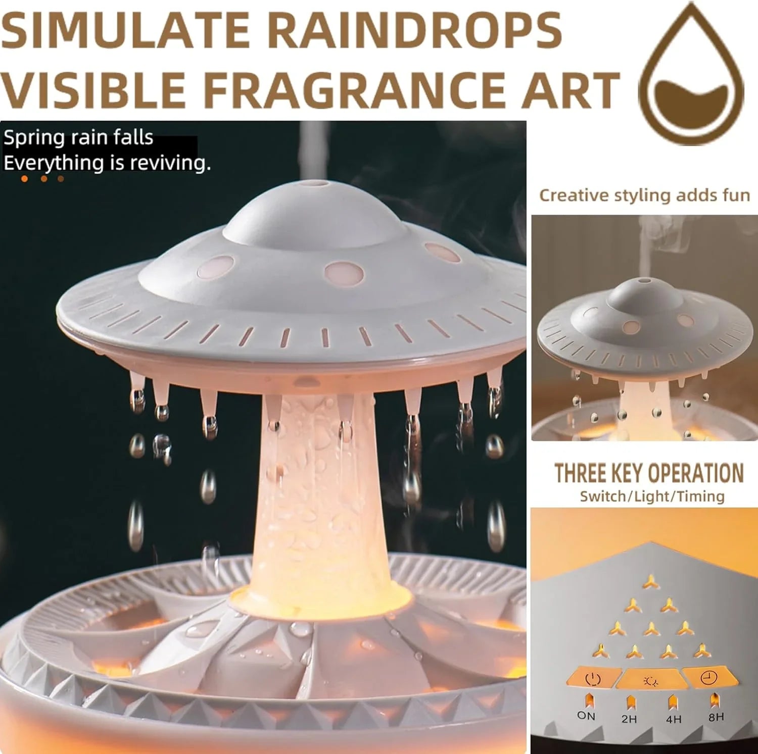 UFO Rain Drop Aroma Diffuser Humidifier Night light - 350ml