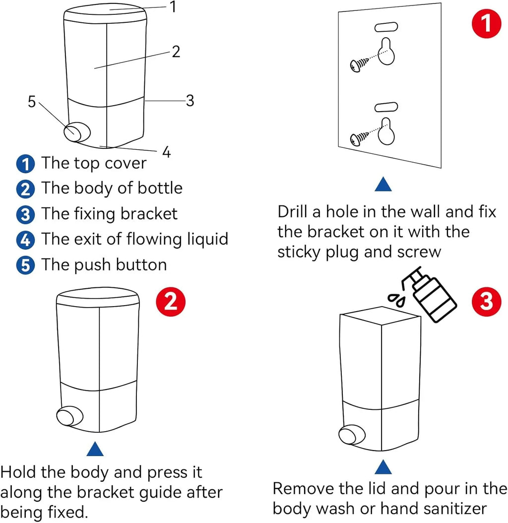Wall Mount Liquid Soap & Lotion Dispenser for Bathroom & Kitchen - 500ml