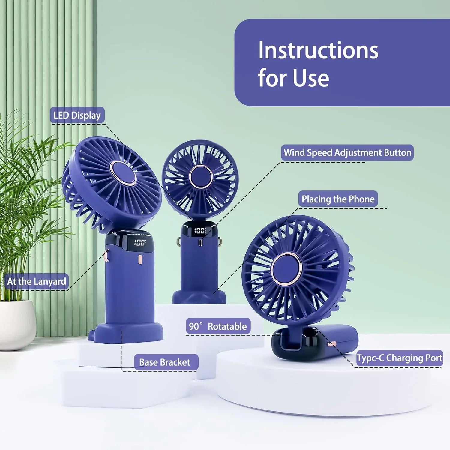 Portable Handheld Personal Rechargeable Fan LED Digital Display