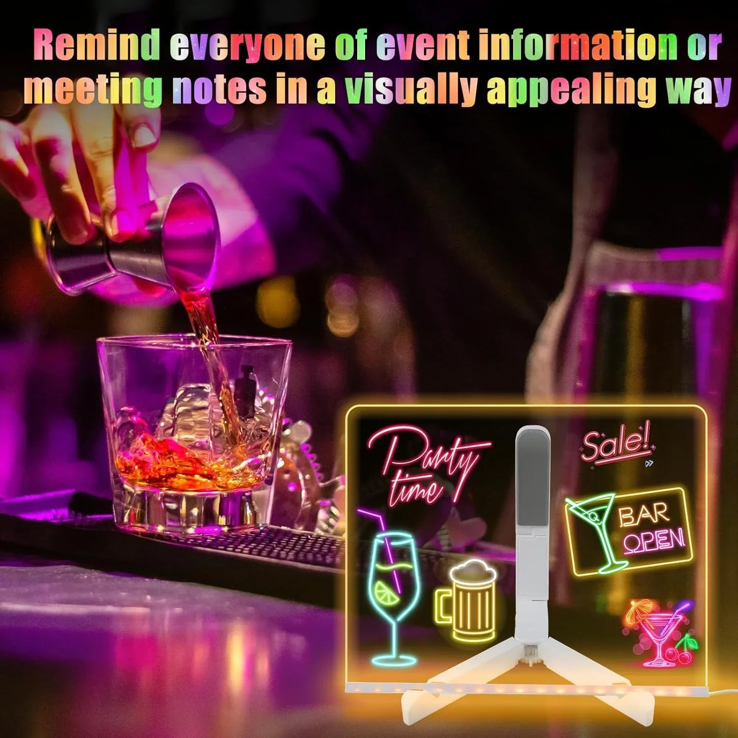 Acrylic LED Board With Colorful Night Light & 7 Neon Pens