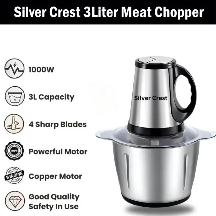 Silver Crest Stainless Steel Meat Chopper Machine Electric 4Blades