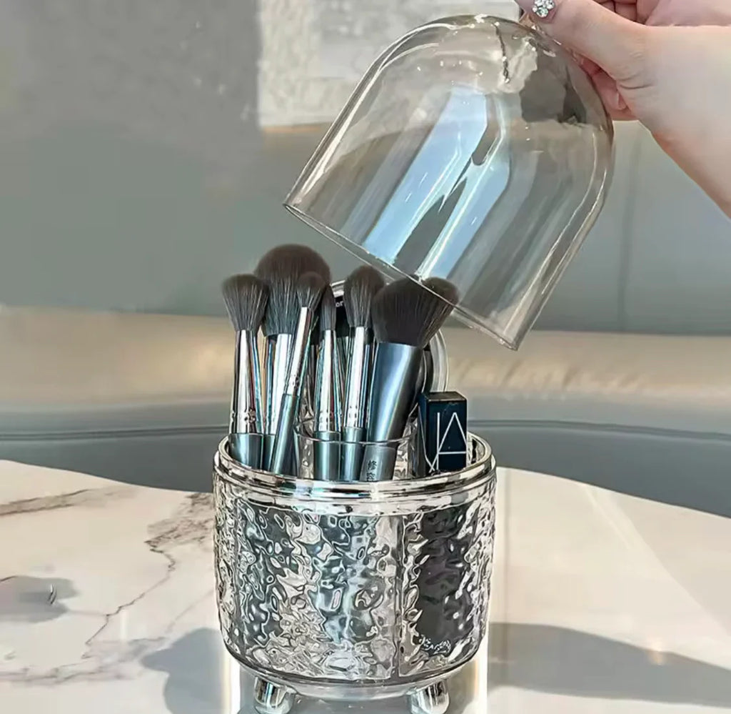 Luxury Silver Makeup Brush Storage Box With Cover