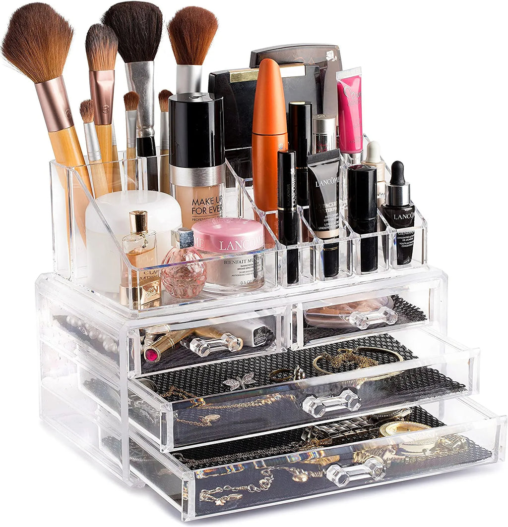 Acrylic Makeup Organizer Drawers Stand, Brush and Jewellery Storage