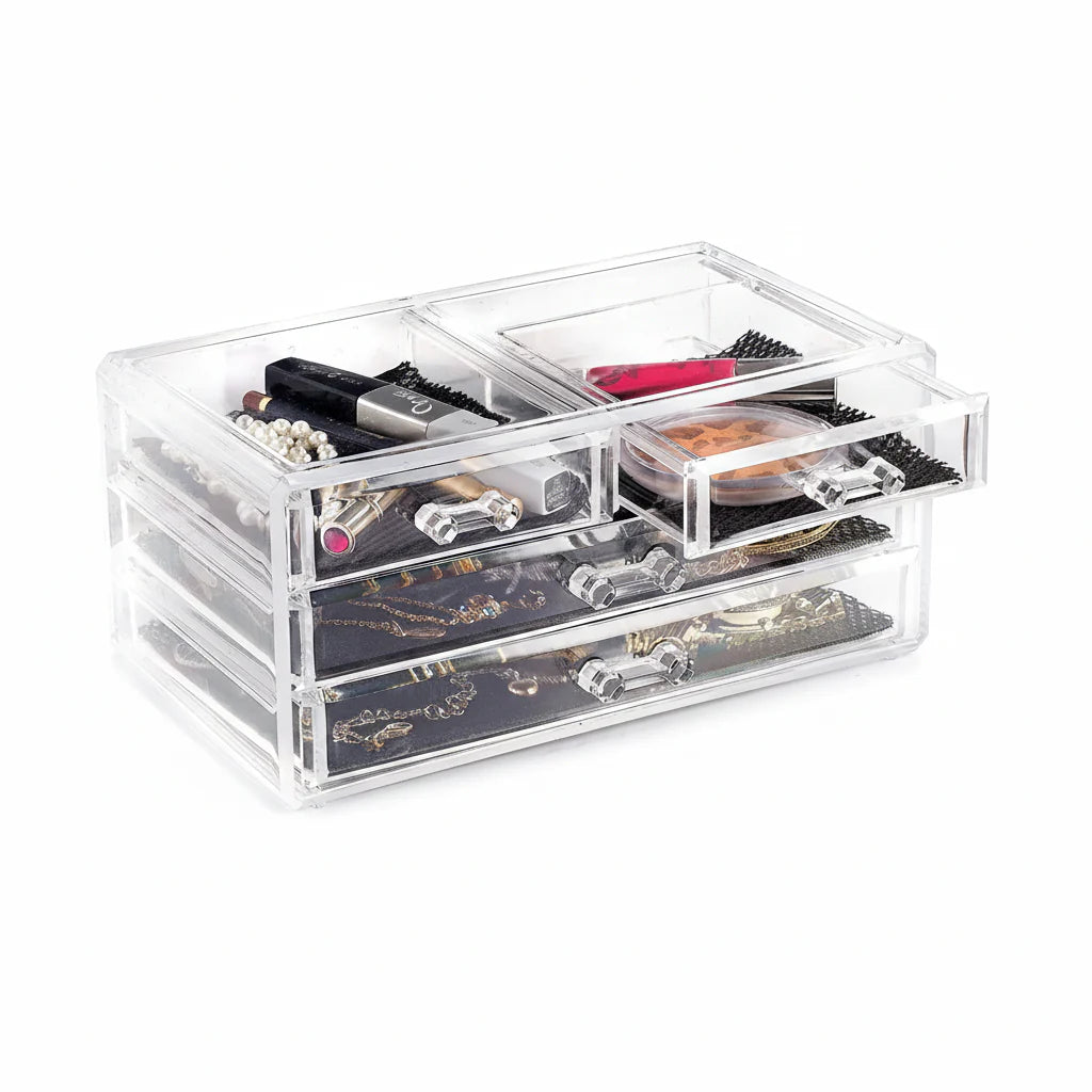 Acrylic Makeup Organizer Drawers Stand, Brush and Jewellery Storage