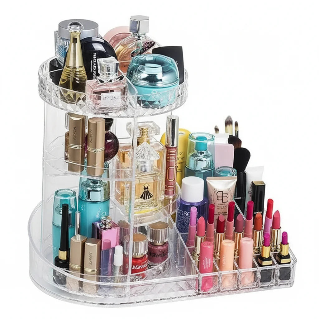 Diamond Pattern Dressing Case 360° Rotating Cosmetics Organiser