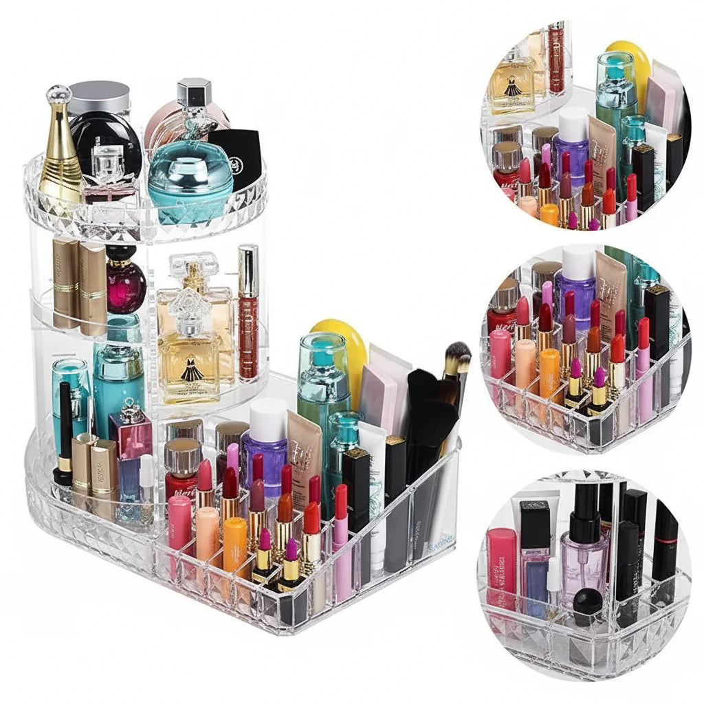 Diamond Pattern Dressing Case 360° Rotating Cosmetics Organiser
