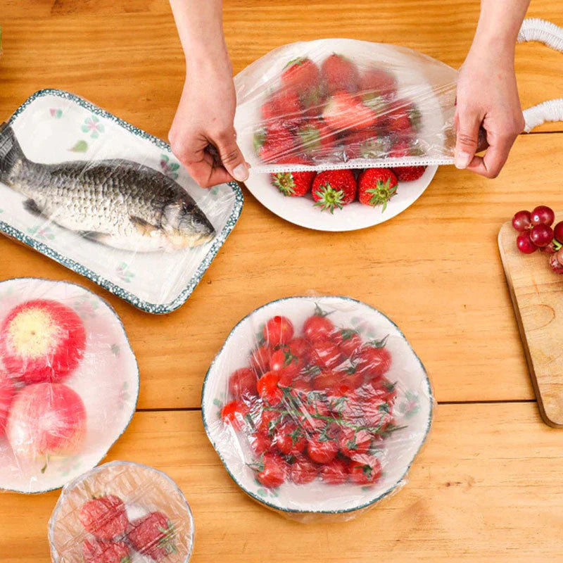 Disposable & Reusable Elastic Food Covers - 100 Pcs