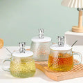 Cute Glass Coffee Mug Milk Cup With Spoon And Cartoon Bear Silicone Lid
