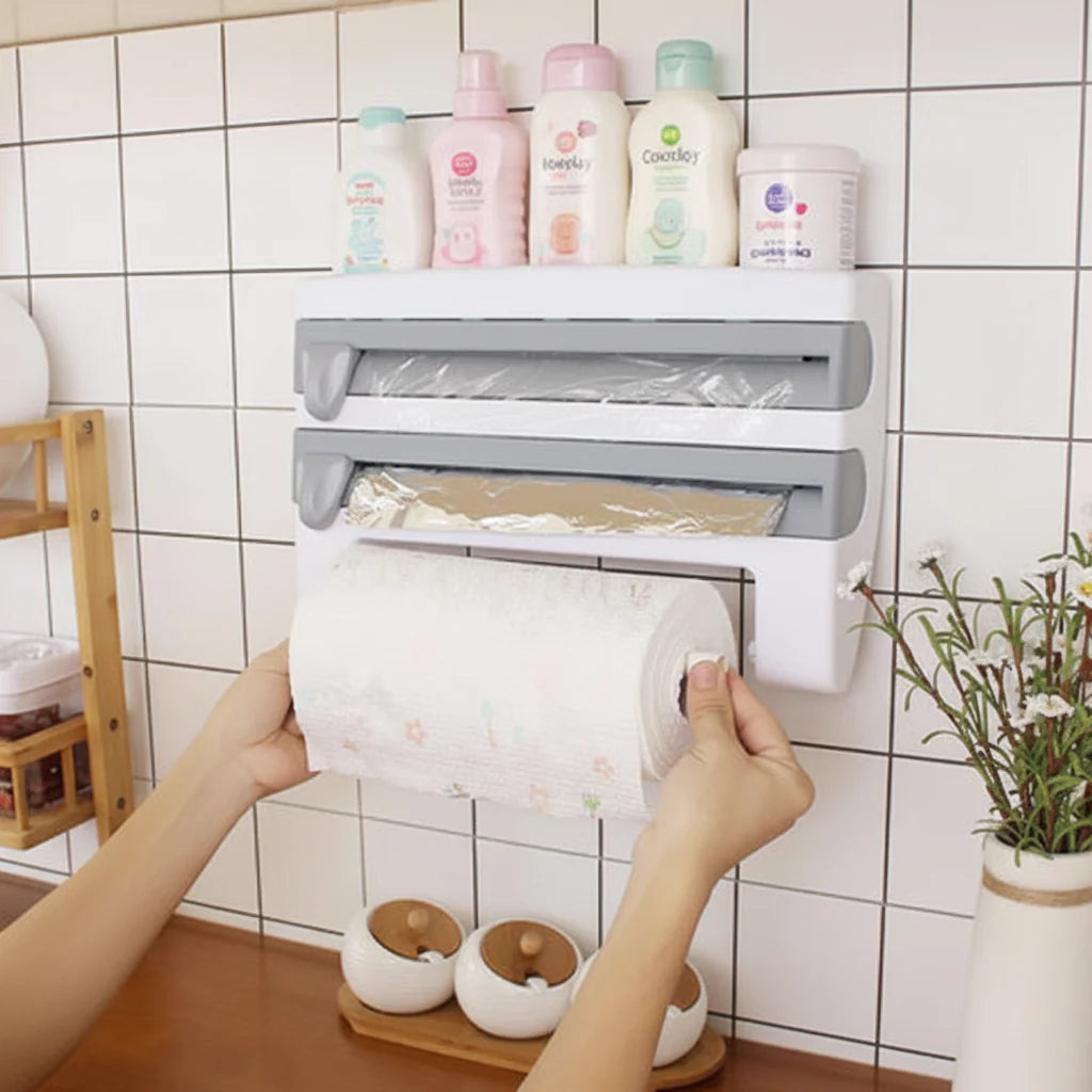 4 in 1 Wall-Mounted Foil, Cling Film & Paper Towel Holder