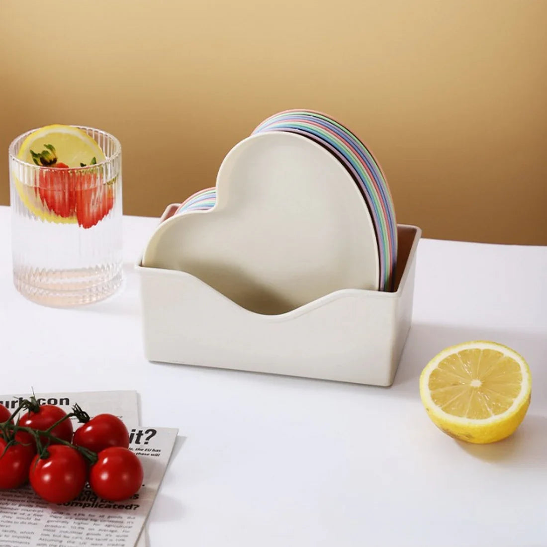Heart Shape 10 PCs Plate Set With Holder