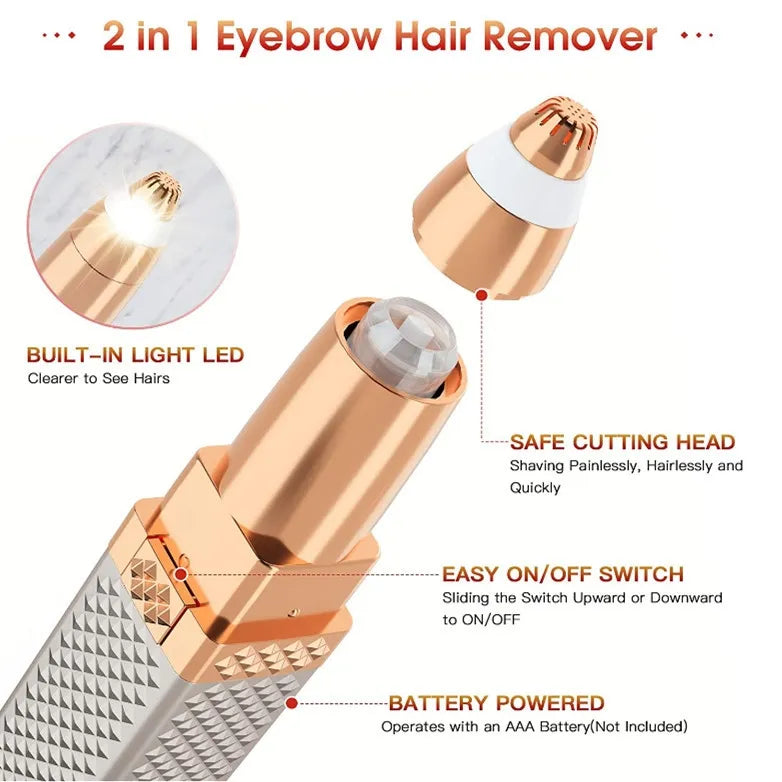 USB Rechargeable 2-in-1 Flawless Facial & Eyebrow Hair Remover Machine with LED Light