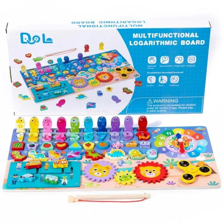 Wooden 8 in 1 Montessori logarithmic Activity Busy Board
