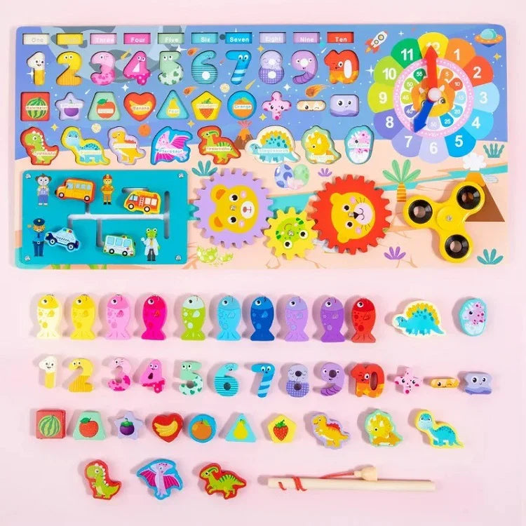 Wooden 8 in 1 Montessori logarithmic Activity Busy Board