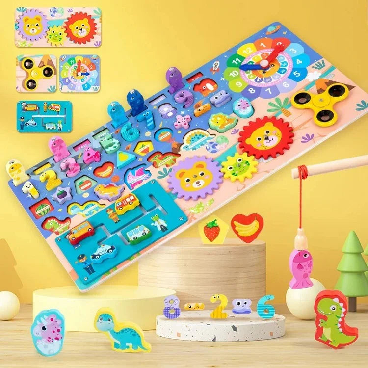 Wooden 8 in 1 Montessori logarithmic Activity Busy Board