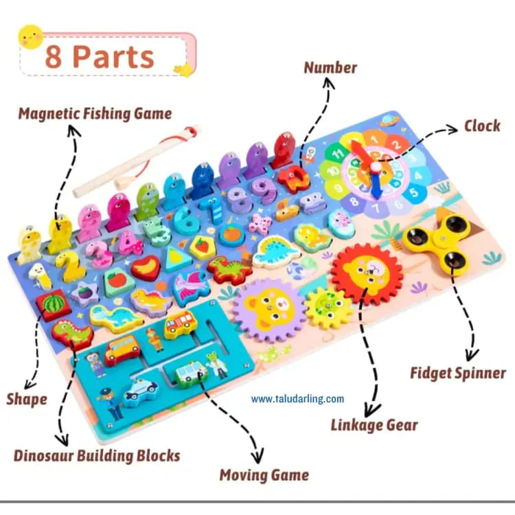 Wooden 8 in 1 Montessori logarithmic Activity Busy Board