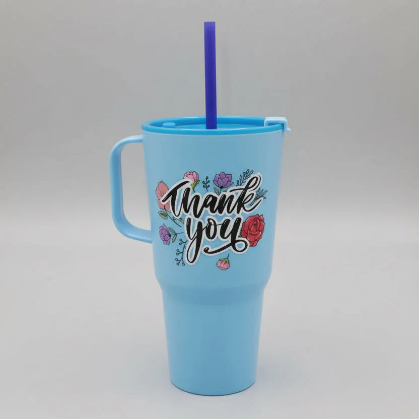 Plastic Printed Dip and Drink Straw Tumblers