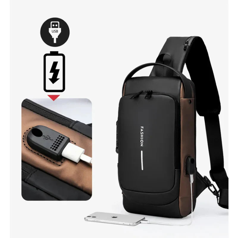 Men Anti Theft, USB Charging, Crossbody Short Travel Sling Bag Pack