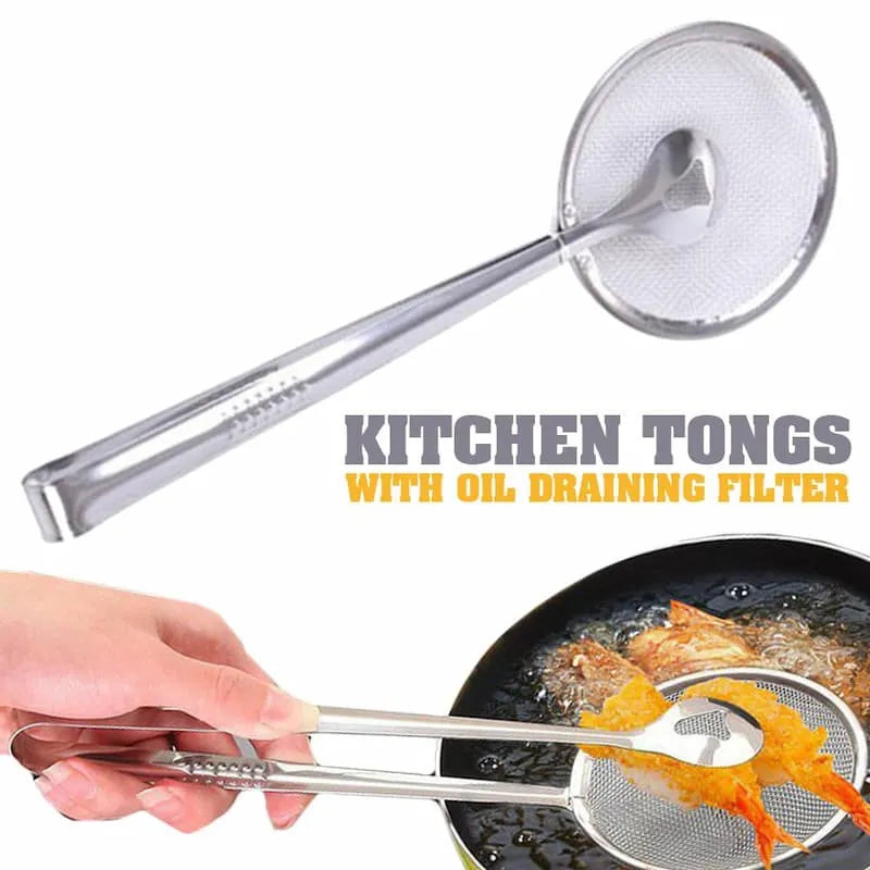 Stainless Steel Frying Tong With Strainer