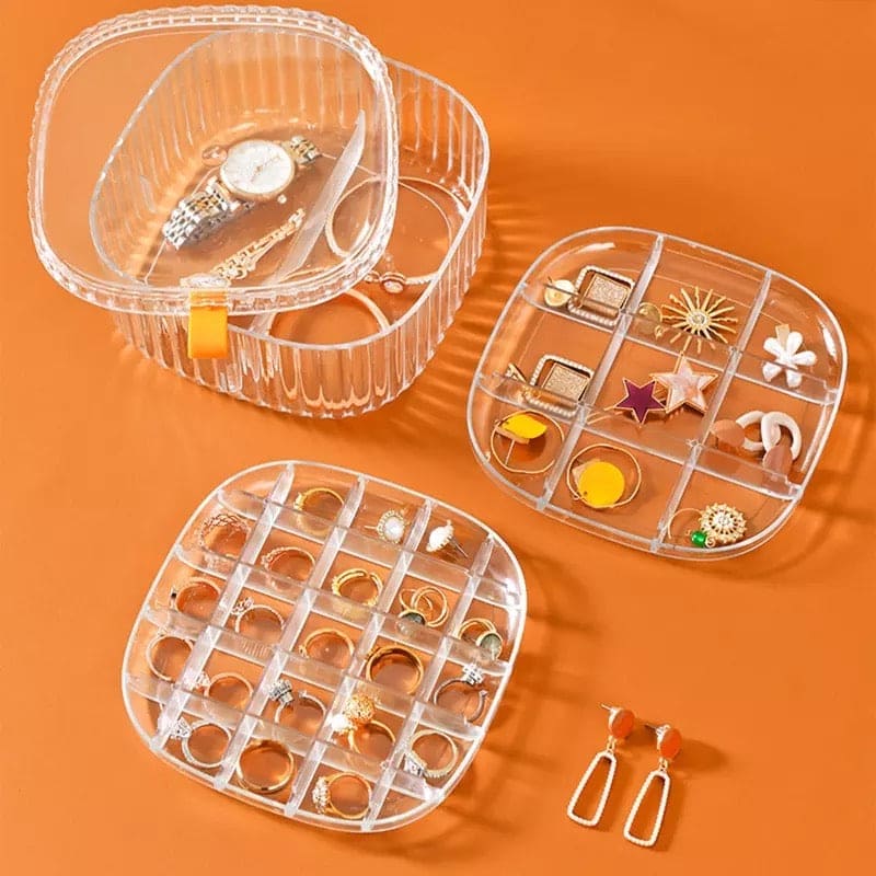 3 Layers Elegant Transparent Crystal Portable Jewllery Box