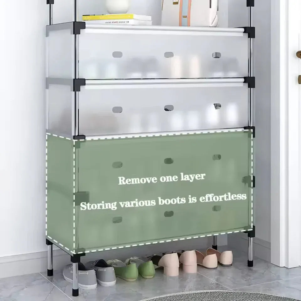 Layer Stackable Shoe Rack – Stainless Steel Shoe Organizer with Dustproof Cover