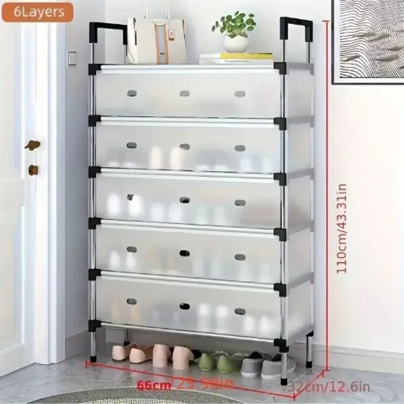 Layer Stackable Shoe Rack – Stainless Steel Shoe Organizer with Dustproof Cover