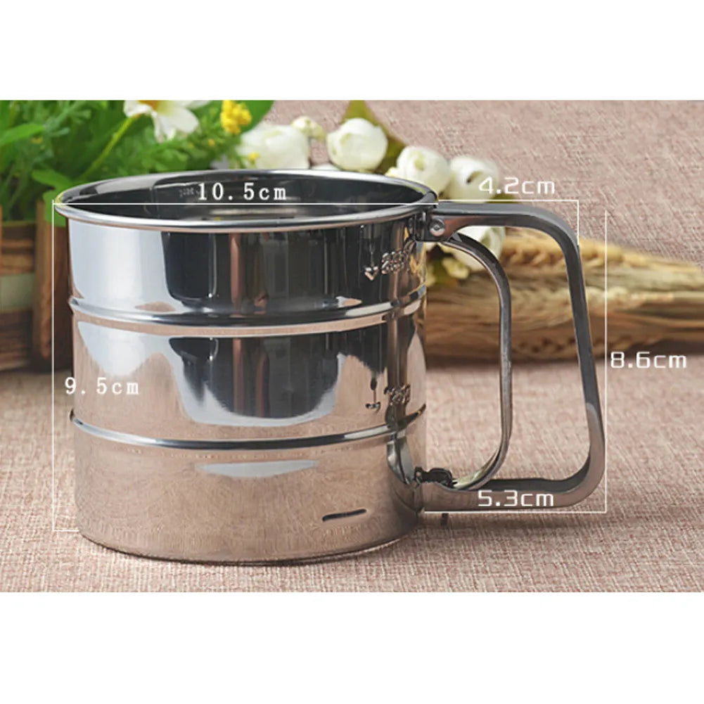 Stainless Steel Flour Strainer for Easy, Mess-Free Sifting of 3 Cups