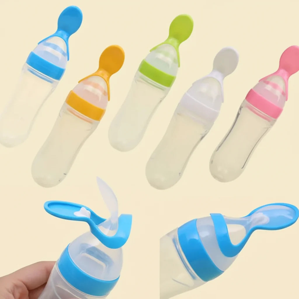 Silicone Baby Feeder Squeeze Feeding Bottle With Spoon - 90ml