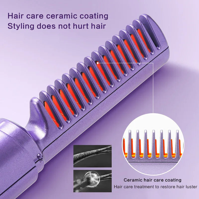 Mini 2 in 1 Professional Wireless Rechargeable Hair Straightener Curler Comb